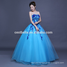 OEM fábrica China 2017 flores azules cielo Ruffles Quinceanera Prom Dresses vestido de bola vestido de fiesta formal de la fiesta